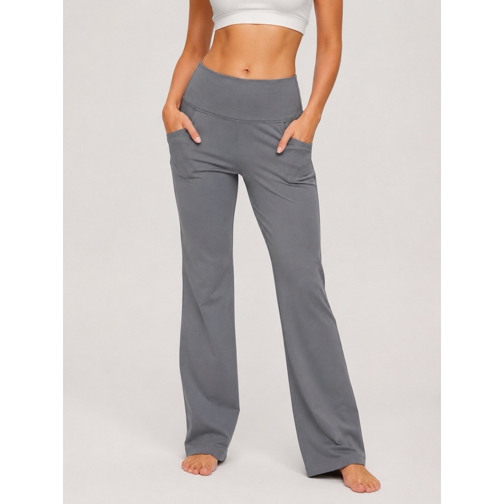 ESOFT Women's Gray Bootcut Yoga Pants Size M High Rise Stretch Pockets 30